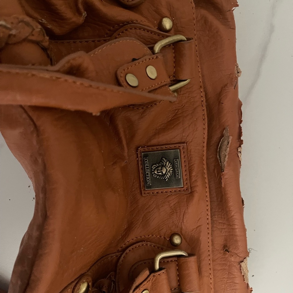 Versace Brand Brown Leather Handbag